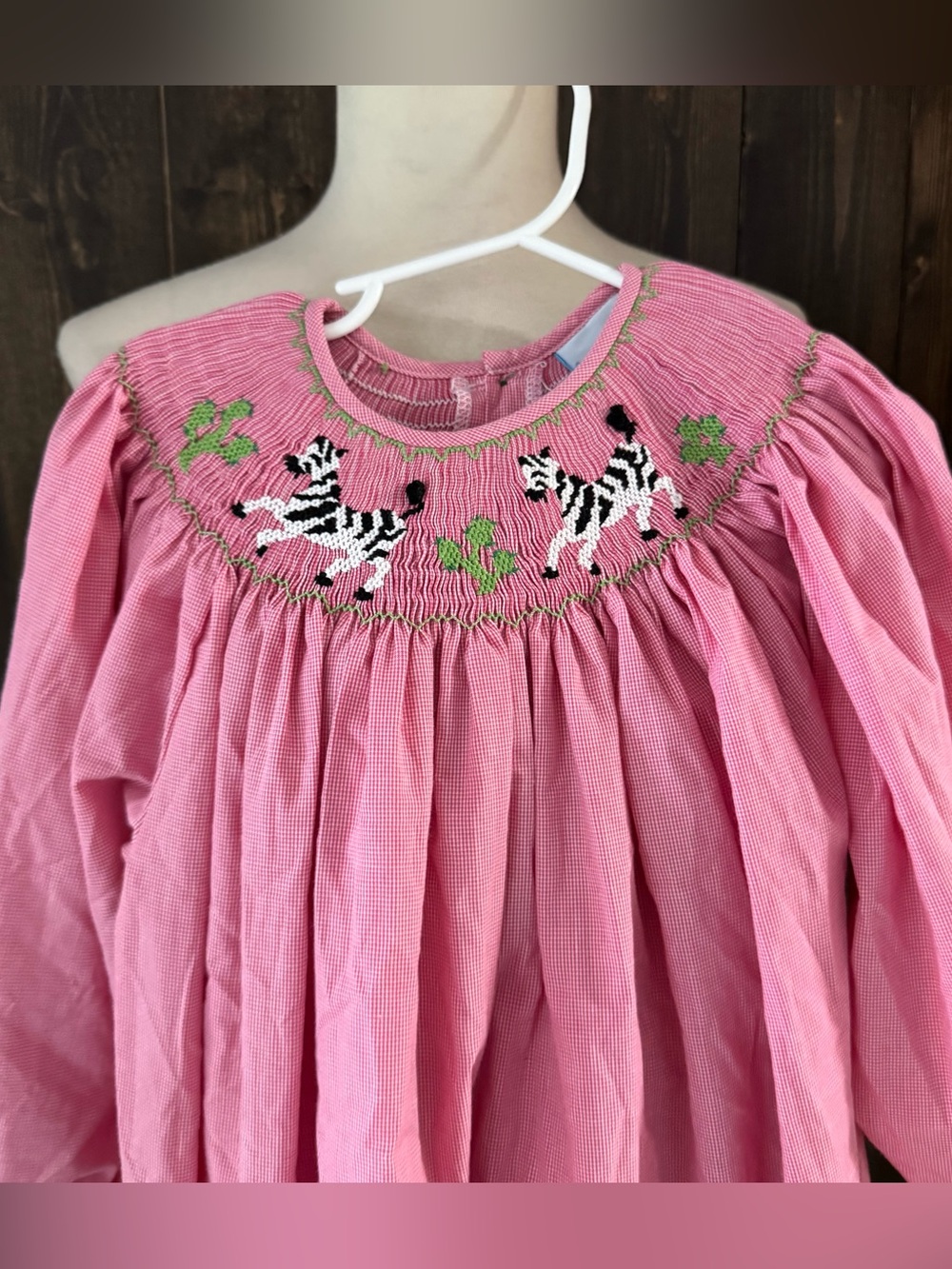 Girls Remember Nguyen Zebra Jungle Pink Smocked Dress Sz 6